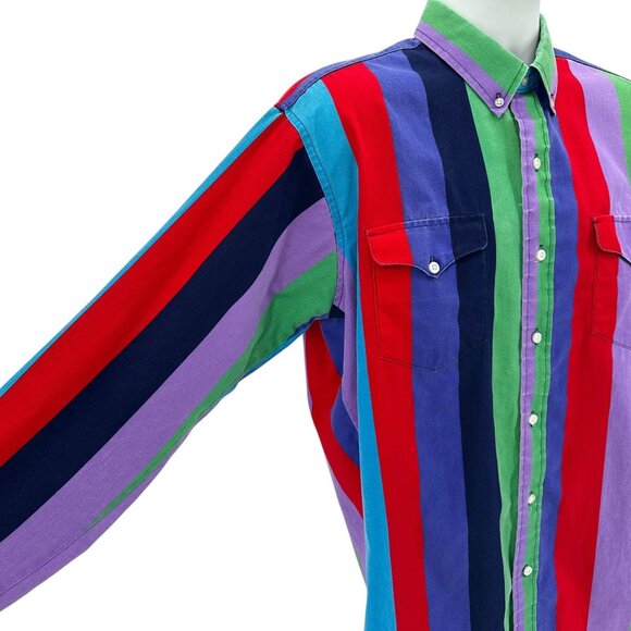 Vintage Ruddock Bros Mens XL Button Shirt Western Extra Long Tail Striped - Picture 3 of 5